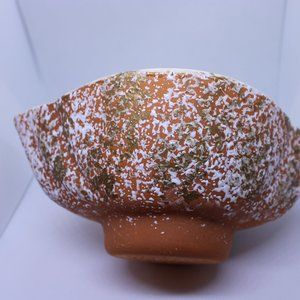 Vintage 50s mod Orange wht/gold ceramic pottery bowl Van nuys Calif. 1957